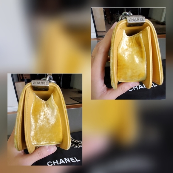 CHANEL Yellow Velvet Mini Boy - Picture 7 of 8